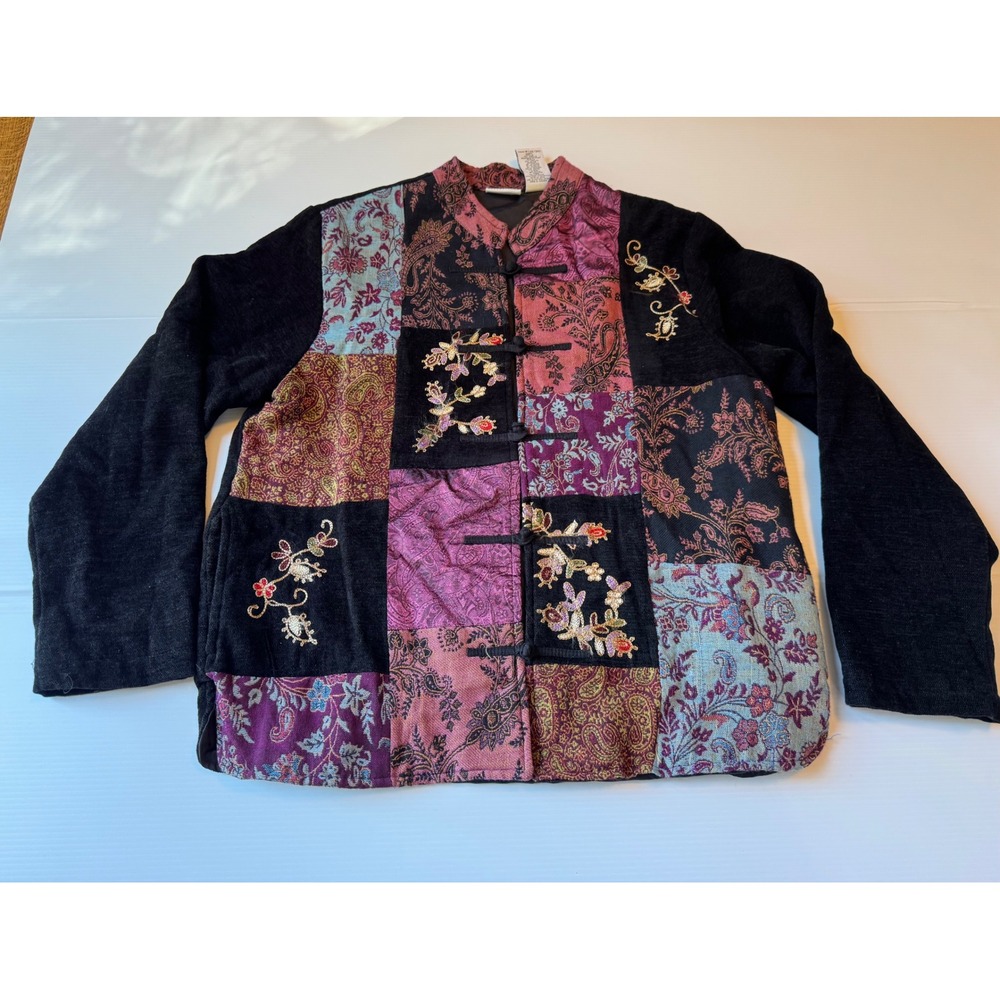 White Stag Patchwork Chenille Jacket Womens Medium Paisley Floral Toggle Button